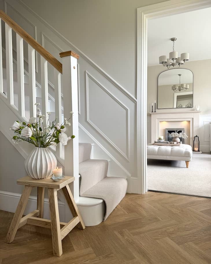 Classic White and Wood Stair Railing